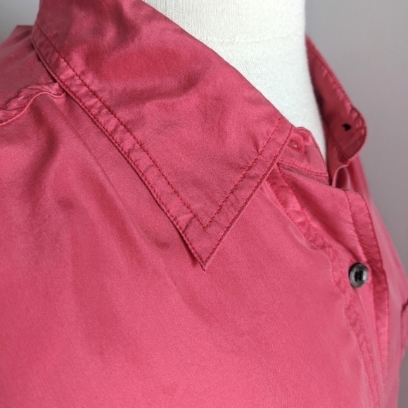𝅺VINTAGE Kikomo Bright Pink Silk Button Down Blouse M Retro - Picture 4 of 14